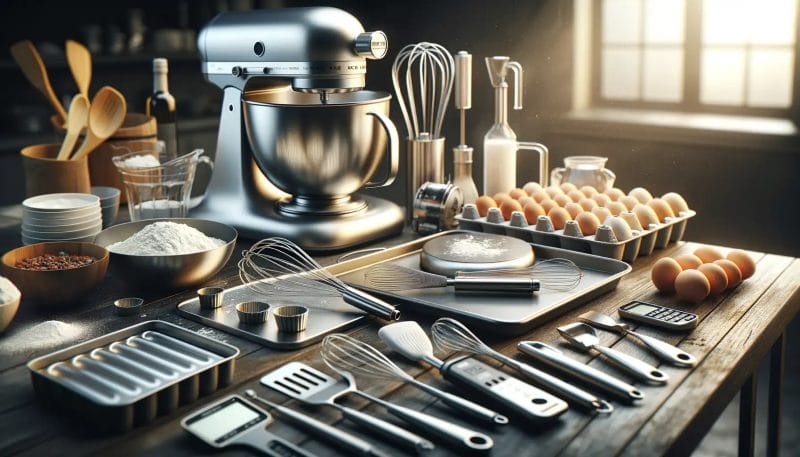 مجموعة من الأدوات و المكونات الأساسية في الخبز
